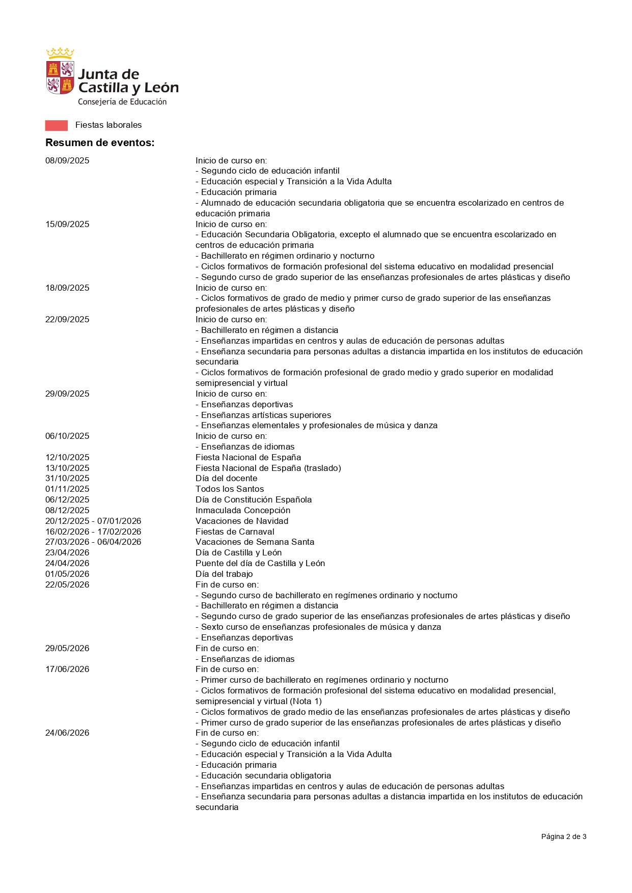 Calendario escolar 25-26 explicacion fechas
