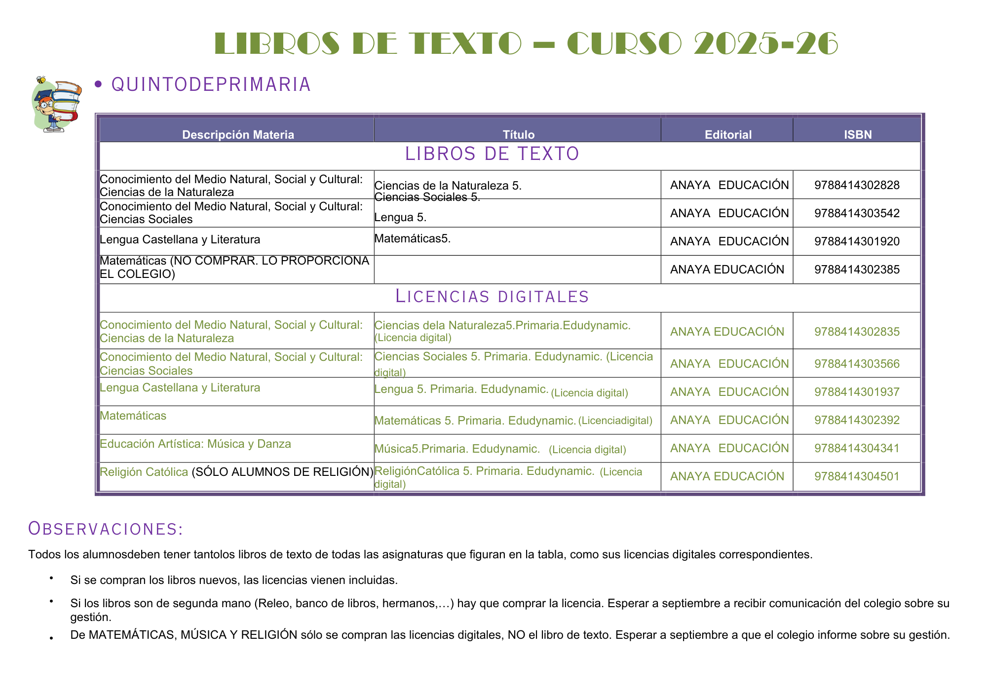 LIBROS 5º EPO